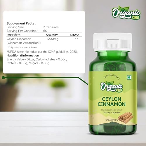 Organic Zing Ceylon Cinnamon 1200mg Capsules – Cinnamomum verum
