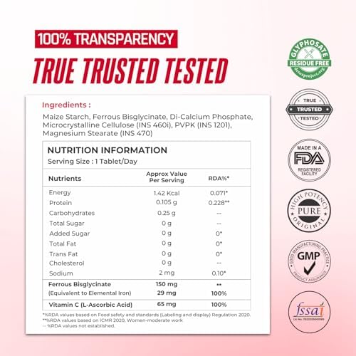 NATURALTEIN Iron Bisglycinate Tablets 60 – Gentle Chelated + Vitamin C