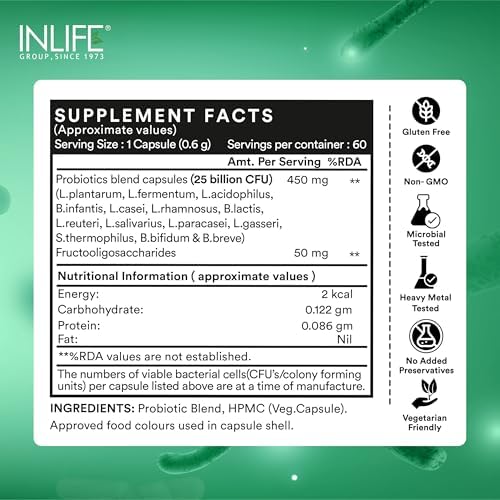 INLIFE Probiotics Forte CFU, 14 Strains — 60 Veg 25Billion Capsules 60 – Ayurvedic Herb