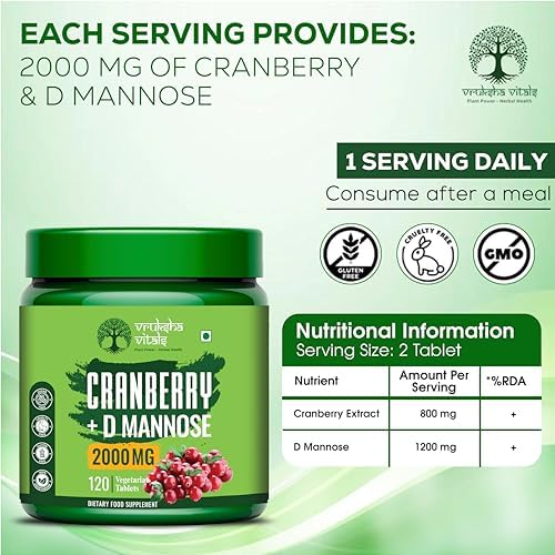 Vruksha Vitals Cranberry & D-Mannose Tablets 120 – Ayurvedic Herb