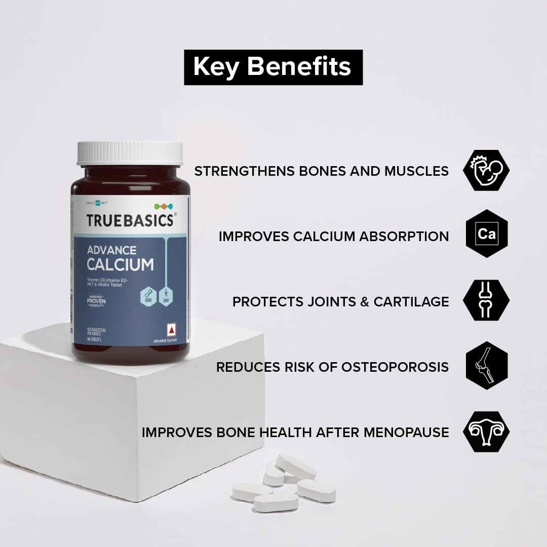 TrueBasics Calcium + Vitamin D3 & K2-MK7 Tablets 90 – Vitamin Supplement