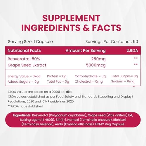 Himalayan Organics Resveratrol with Grape Seed Extract 255mg Capsules 60 – Herbal Extract