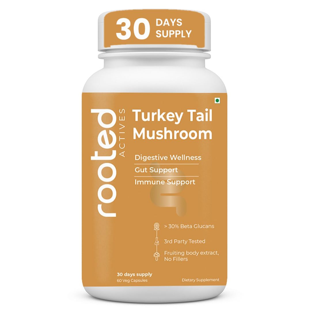 Rooted Actives Turkey Tail Mushroom 500mg Capsules 60 – Trametes versicolor