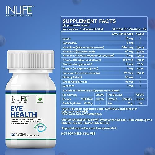 INLIFE Lutein & Bilberry Eye Health Capsules 60 – Vaccinium myrtillus