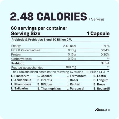 Boldfit Probiotics CFU, 16 Strains 60 Veg 30Billion Capsules 60 – Ayurvedic Herb