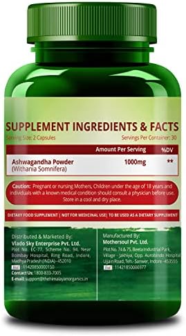 Himalayan Organics Ashwagandha 60 Veg 1000mg Capsules 60 – Withania somnifera
