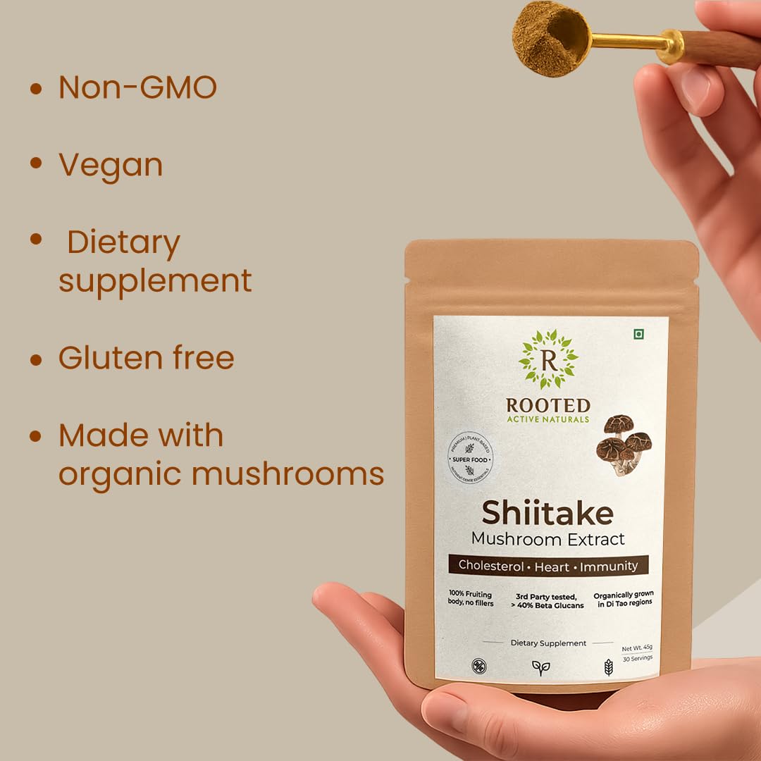 Rooted Actives Shiitake Mushroom Powder 45g – Lentinula edodes
