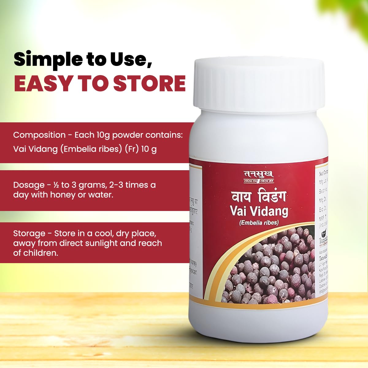 Tansukh Vidanga Churna — Powder 60g – Ayurvedic Herb