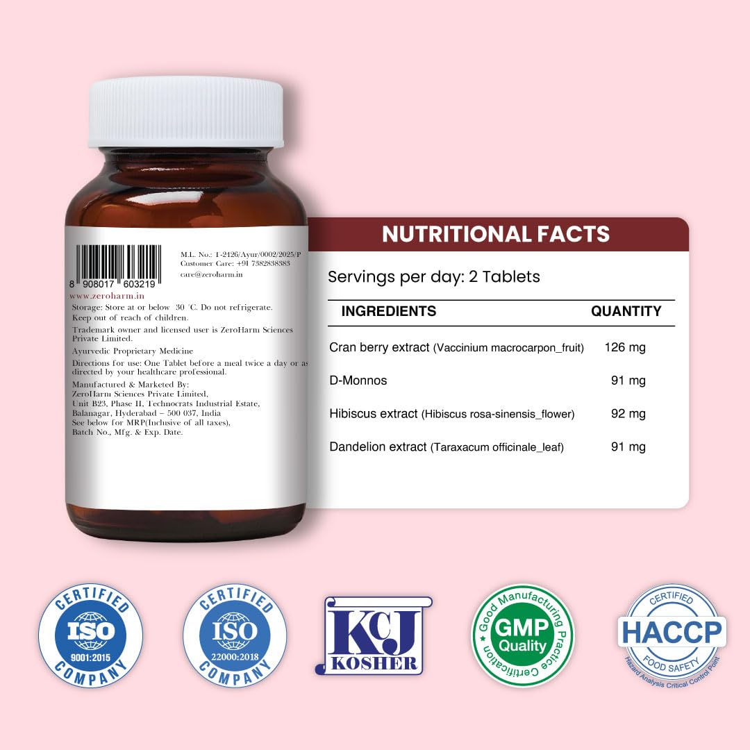 ZEROHARM Holo Cranberry, D-Mannose & Hibiscus Capsules – Ayurvedic Herb