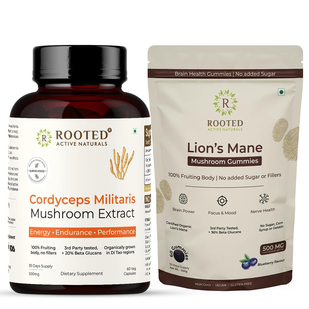 Rooted Lion's Mane Gummies + Cordyceps Capsules Combo Capsules – Hericium erinaceus