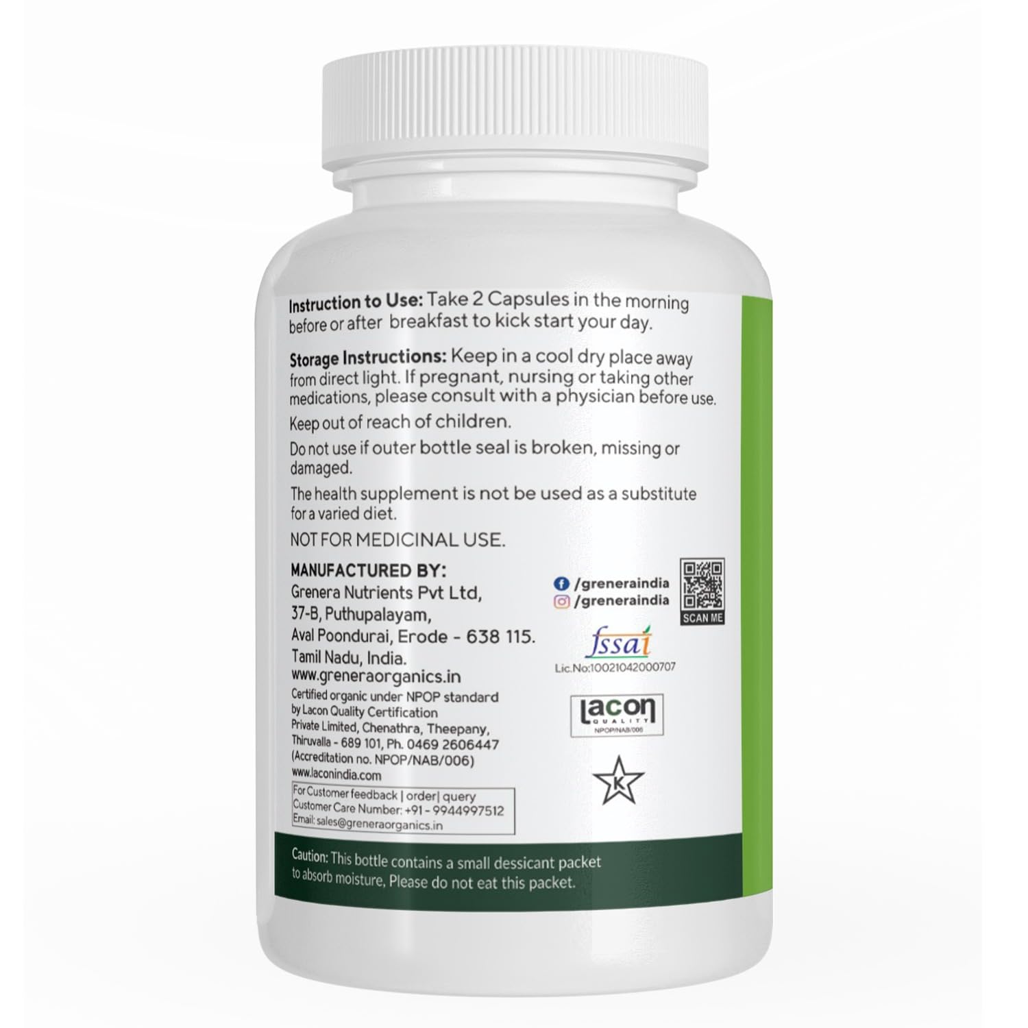 Grenera Spirulina 1000mg Capsules 90 – Arthrospira platensis