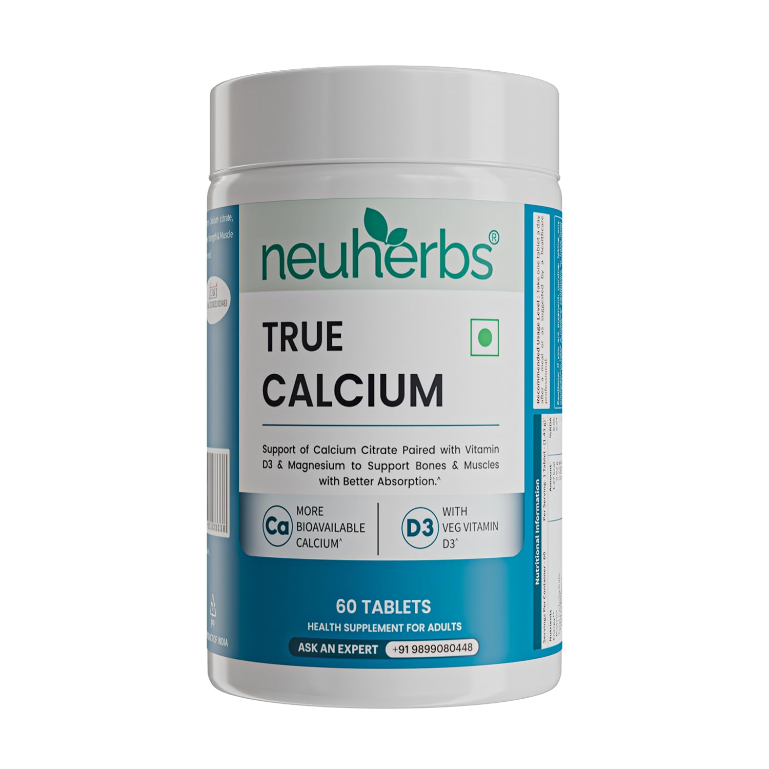 Neuherbs Calcium with Vitamin D3 & Magnesium Tablets 60 – Vitamin Supplement