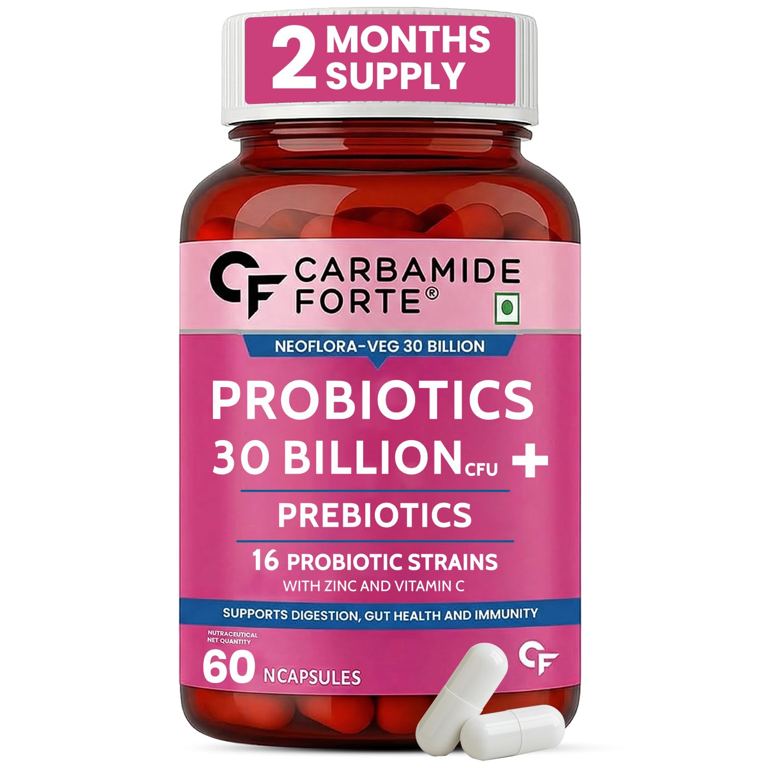 Carbamide Forte Probiotics + Prebiotics 60 Veg 30Billion Capsules 60 – Ayurvedic Herb
