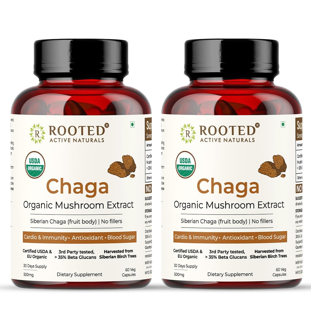 Rooted Actives Siberian Chaga Mushroom Capsules – Inonotus obliquus