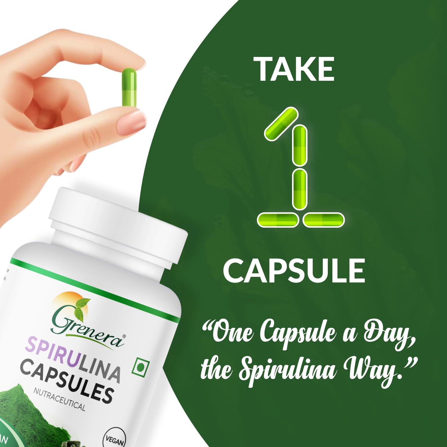Grenera Spirulina 1000mg Capsules 90 – Arthrospira platensis