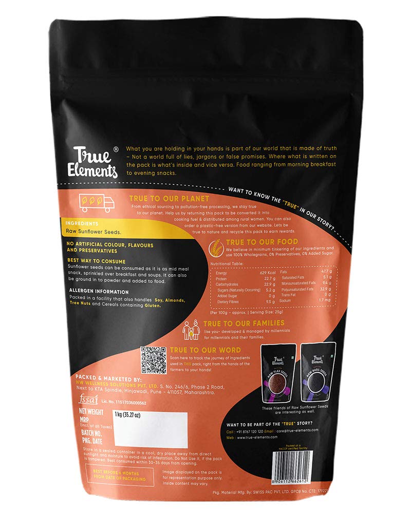 True Elements Raw Sunflower Seeds 1kg – Helianthus annuus