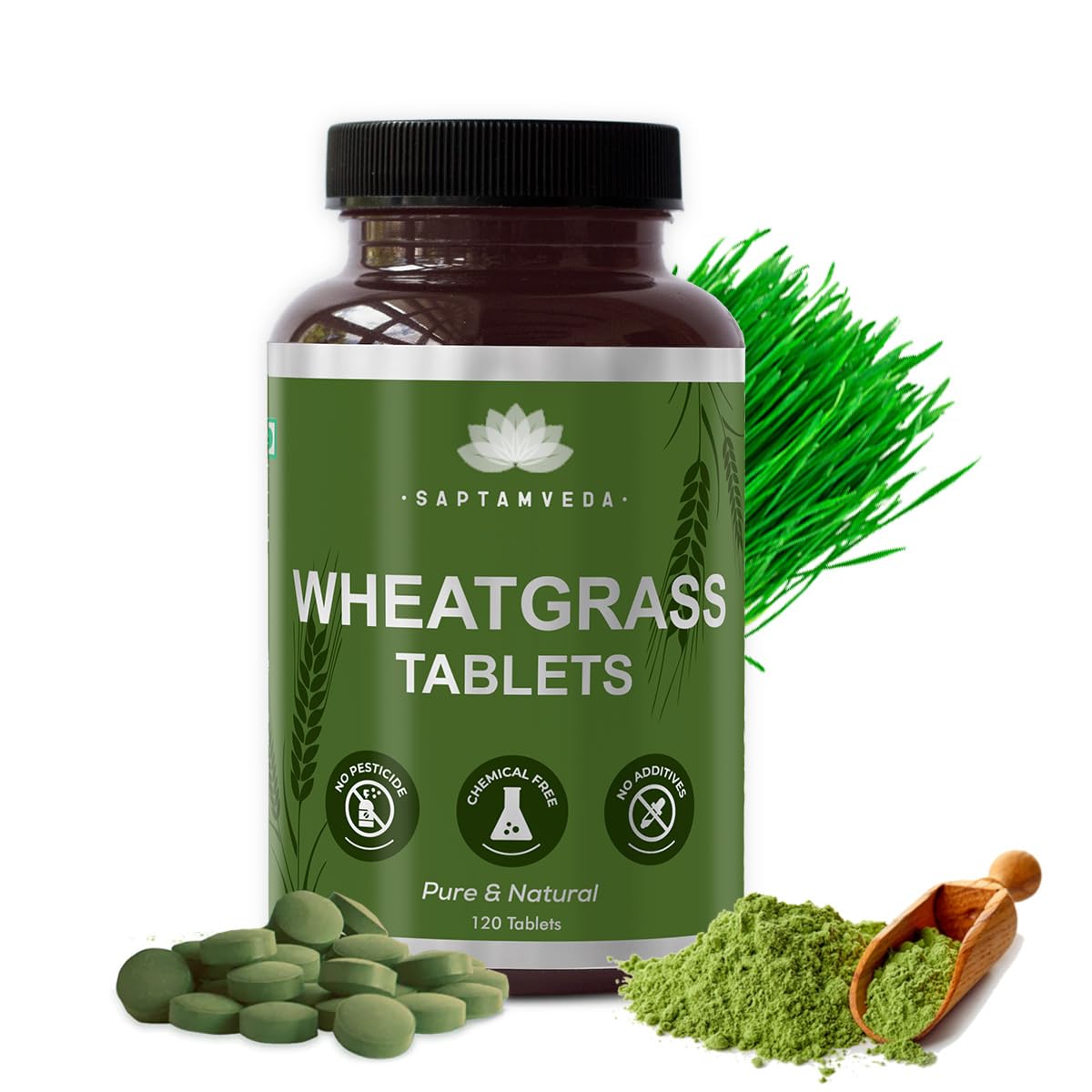 Saptamveda Organic Wheatgrass Tablets 500mg 120 – Triticum Aestivum