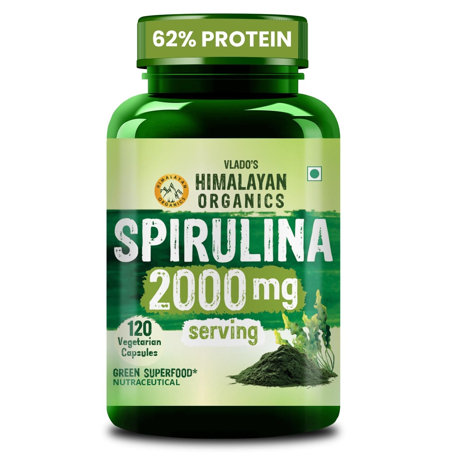 Himalayan Organics Spirulina 2000mg Capsules 120 – Arthrospira platensis
