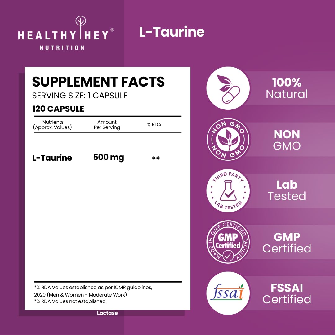 HealthyHey L-Taurine Capsules 120 – Amino Acid