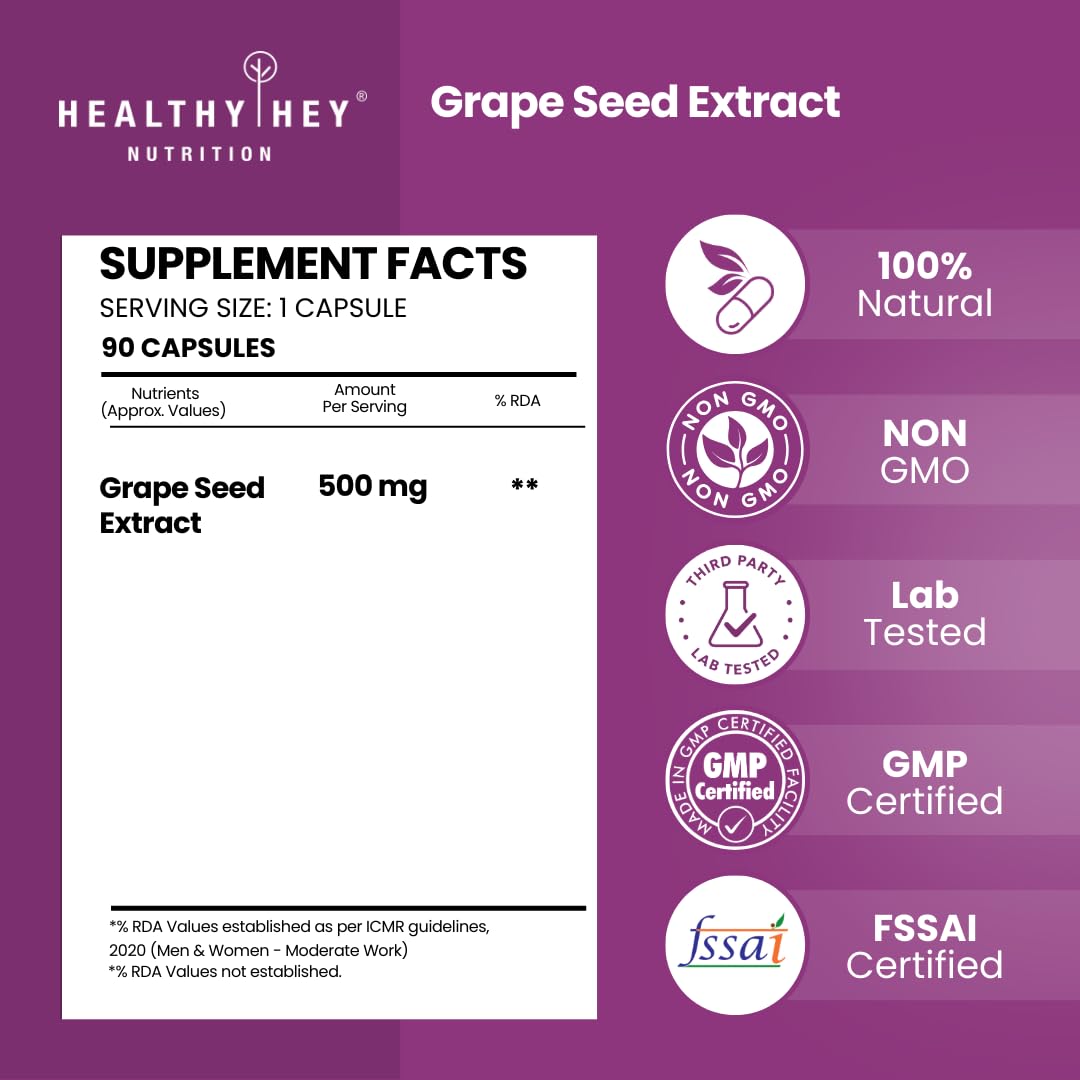 HealthyHey Grape Seed Extract 95% Capsules – Vitis vinifera seed