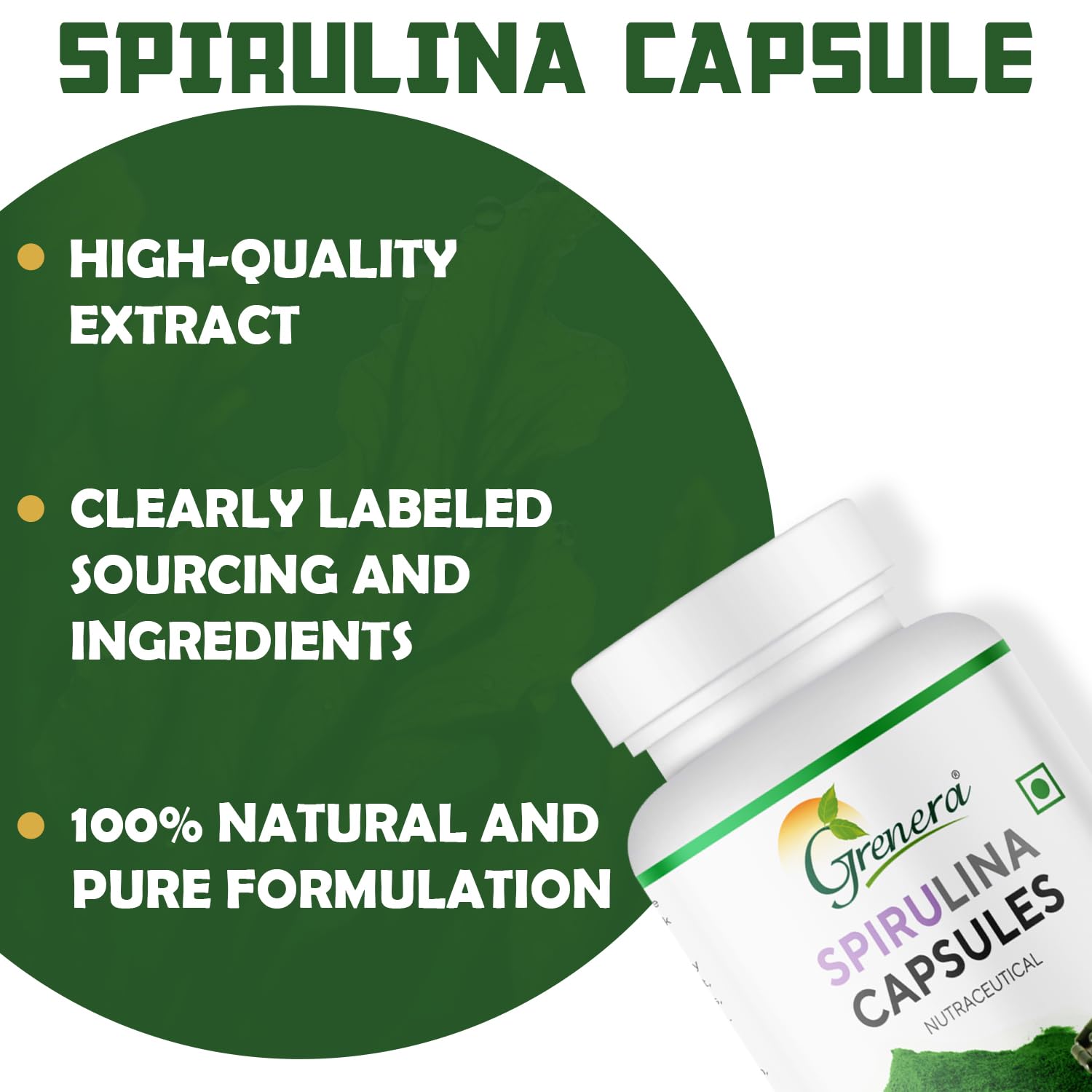 Grenera Spirulina 1000mg Capsules 90 – Arthrospira platensis