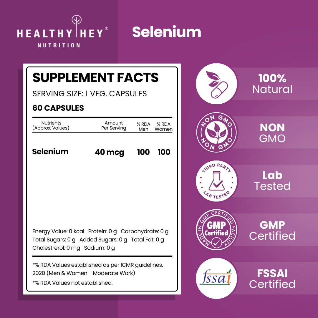 HealthyHey Selenium 40mcg Capsules 60 – Vegetarian Mineral