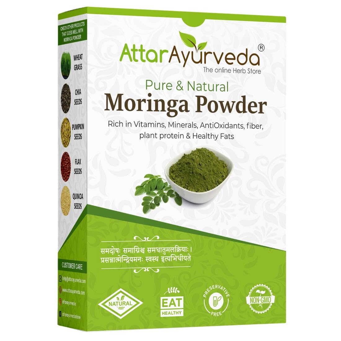 Attar Ayurveda 100% Moringa Leaf Powder 200g – Moringa oleifera