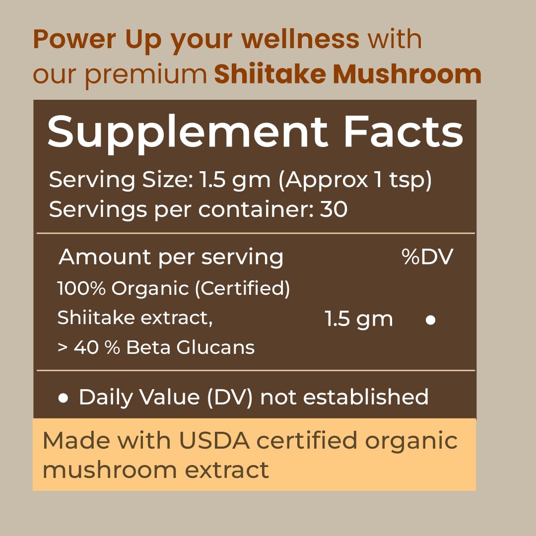 Rooted Actives Shiitake Mushroom Powder 45g – Lentinula edodes