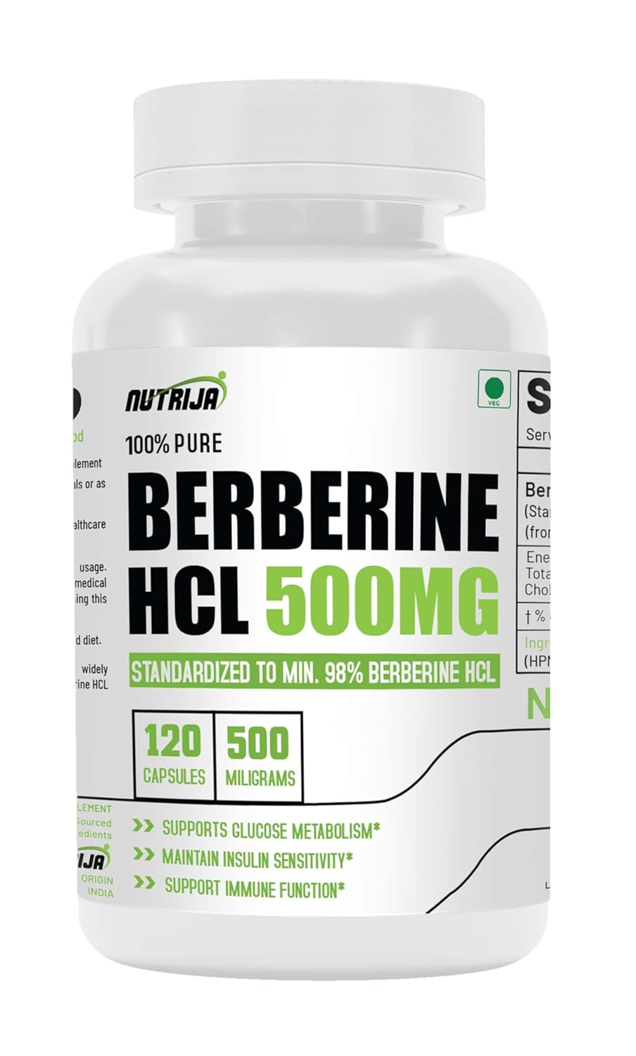 NutriJa Berberine HCL 98% Purified 500mg Capsules 30 – Ayurvedic Herb