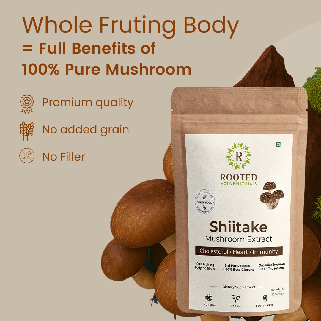 Rooted Actives Shiitake Mushroom Powder 45g – Lentinula edodes
