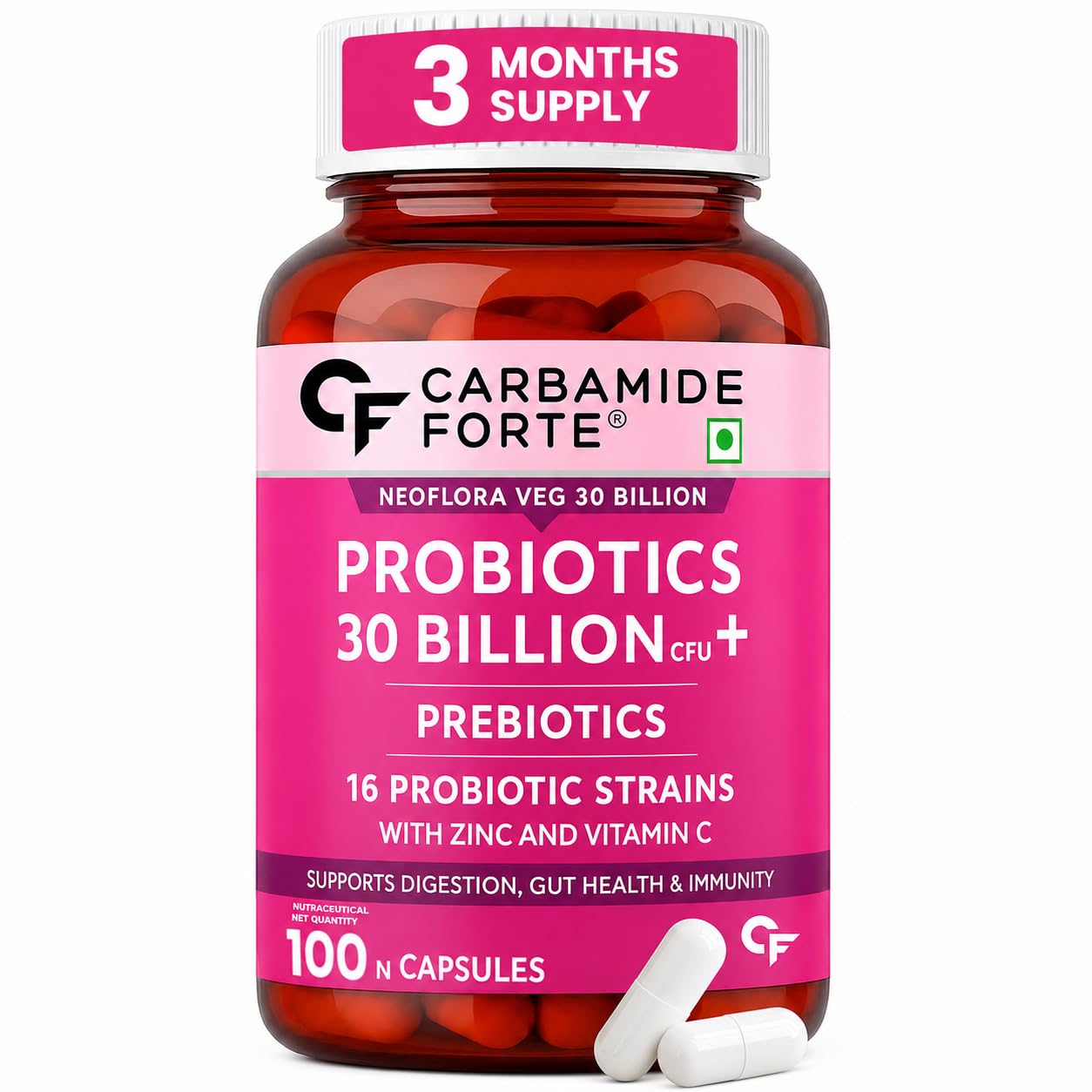 Carbamide Forte Probiotics + Prebiotics 60 Veg 30Billion Capsules 60 – Ayurvedic Herb