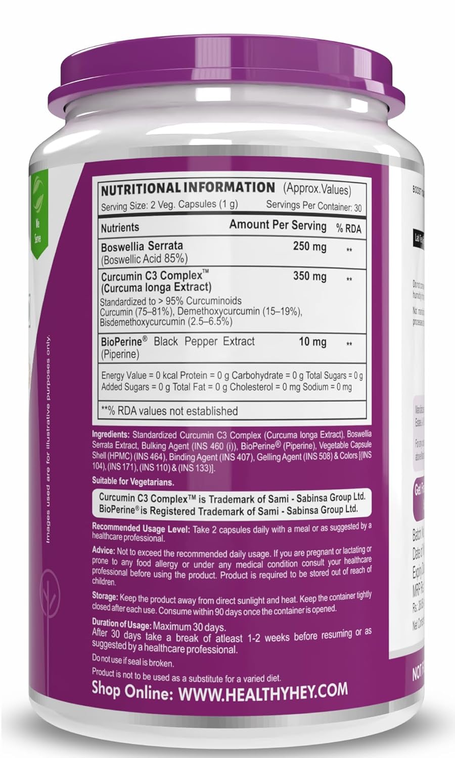HealthyHey Boswellia & Curcumin Capsules 60 – Curcuma longa
