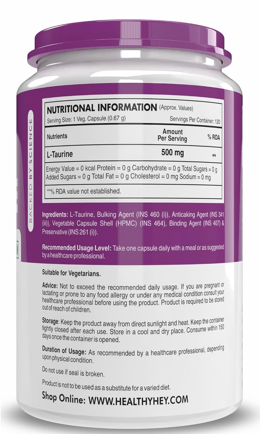 HealthyHey L-Taurine Capsules 120 – Amino Acid