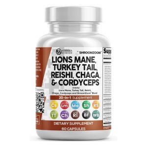 Lion's Mane 20-in-1 Mushroom Complex with Turkey Tail Capsules – Hericium erinaceus