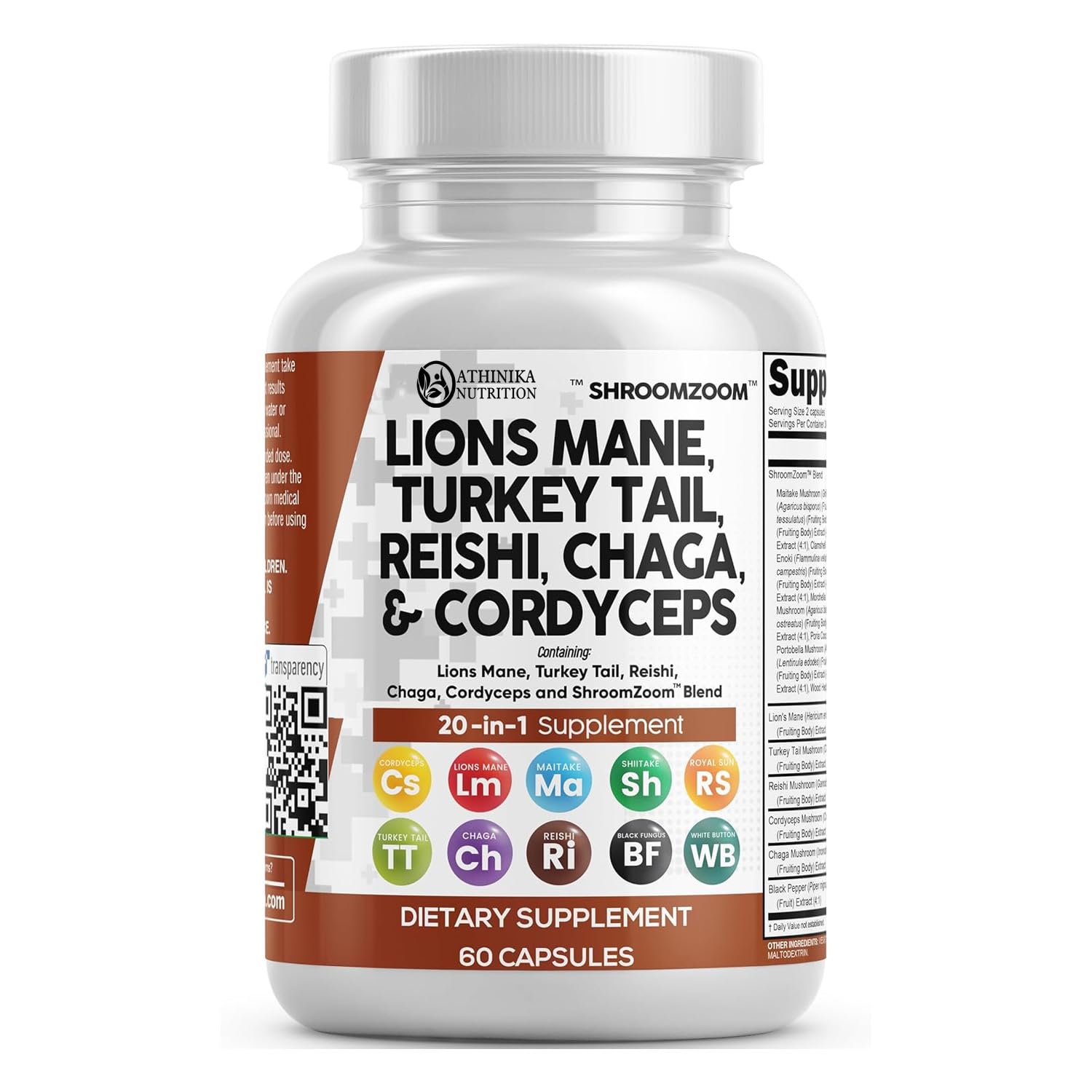 Lion's Mane 20-in-1 Mushroom Complex with Turkey Tail Capsules – Hericium erinaceus