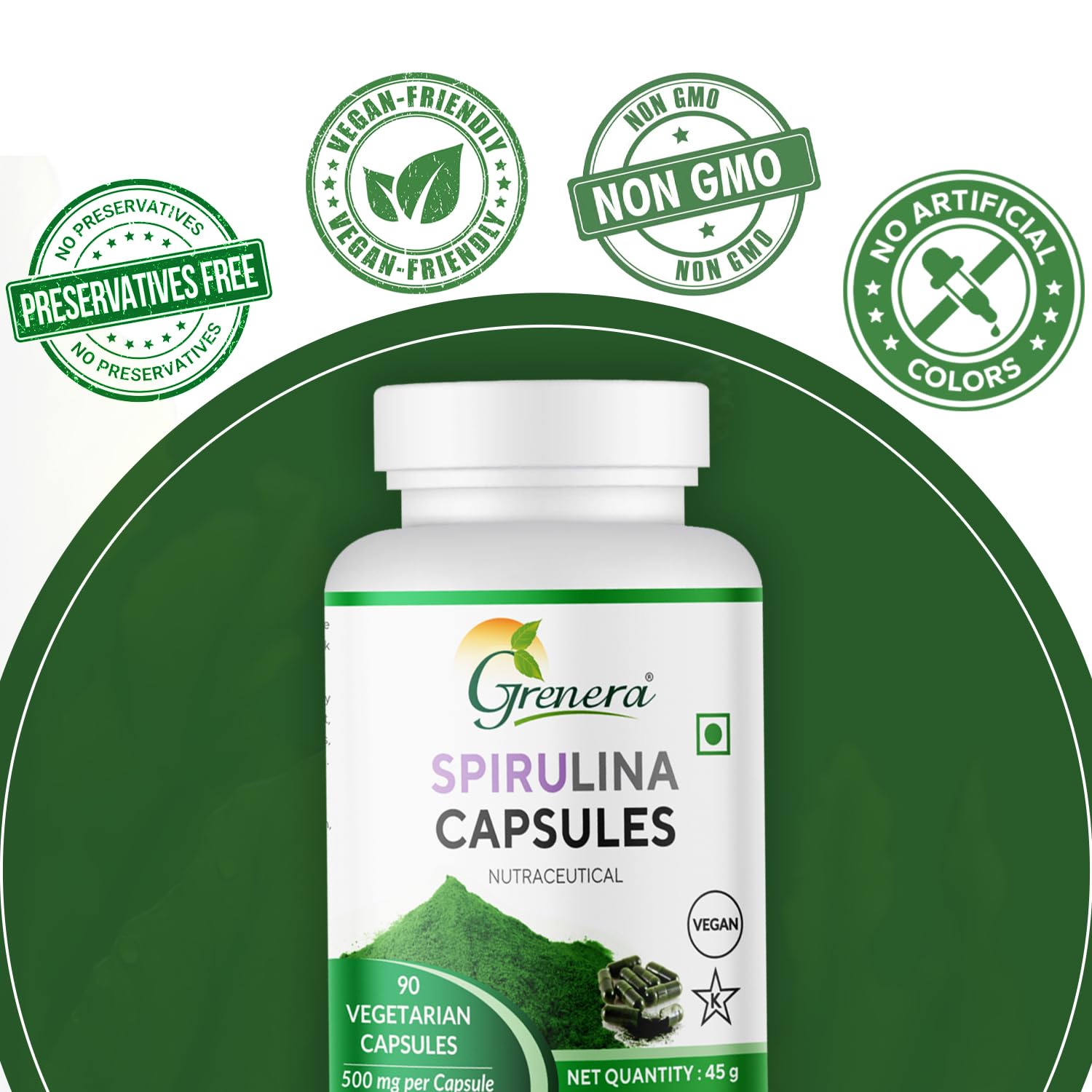 Grenera Spirulina 1000mg Capsules 90 – Arthrospira platensis