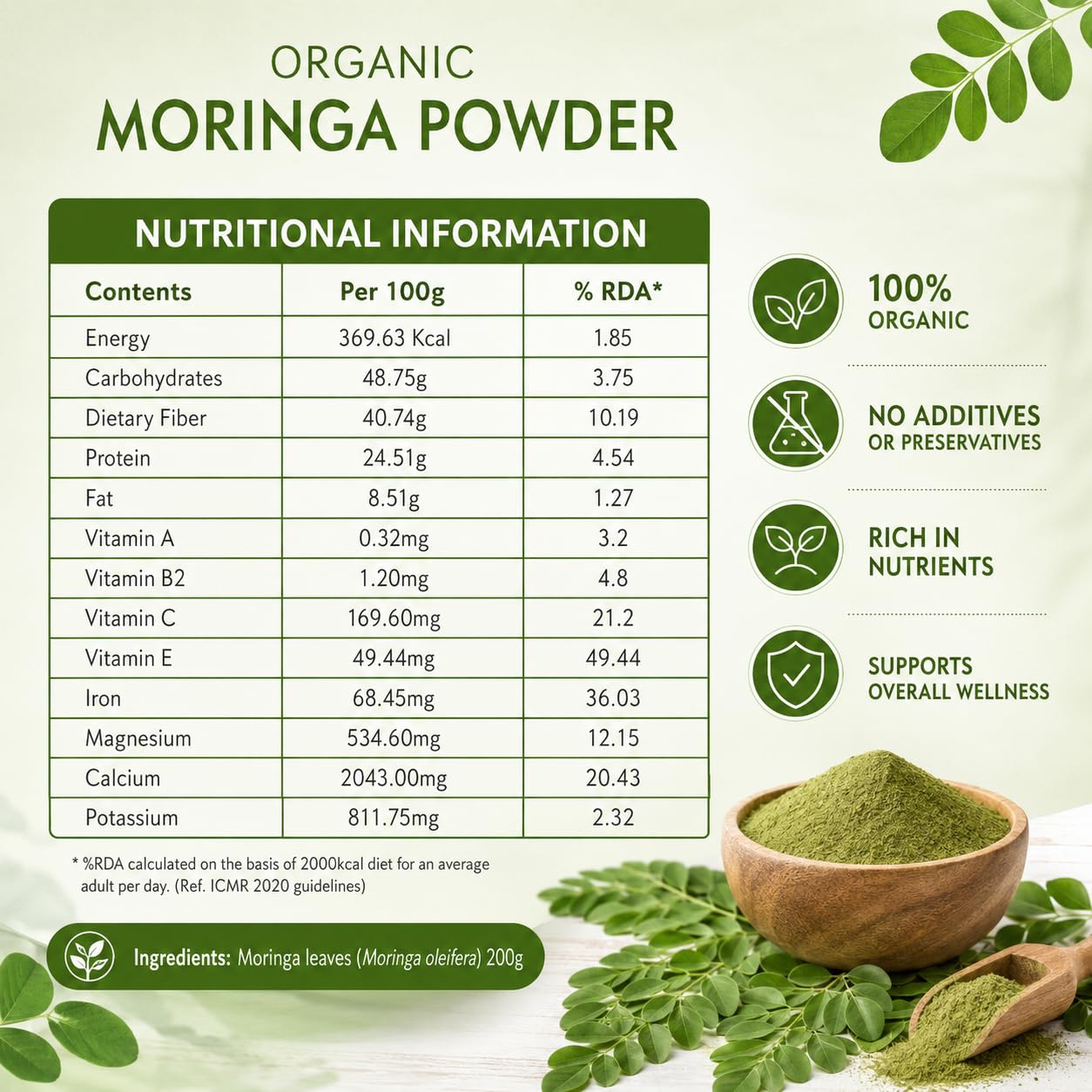 Baidyanath Organic Moringa Powder 200g – Moringa oleifera
