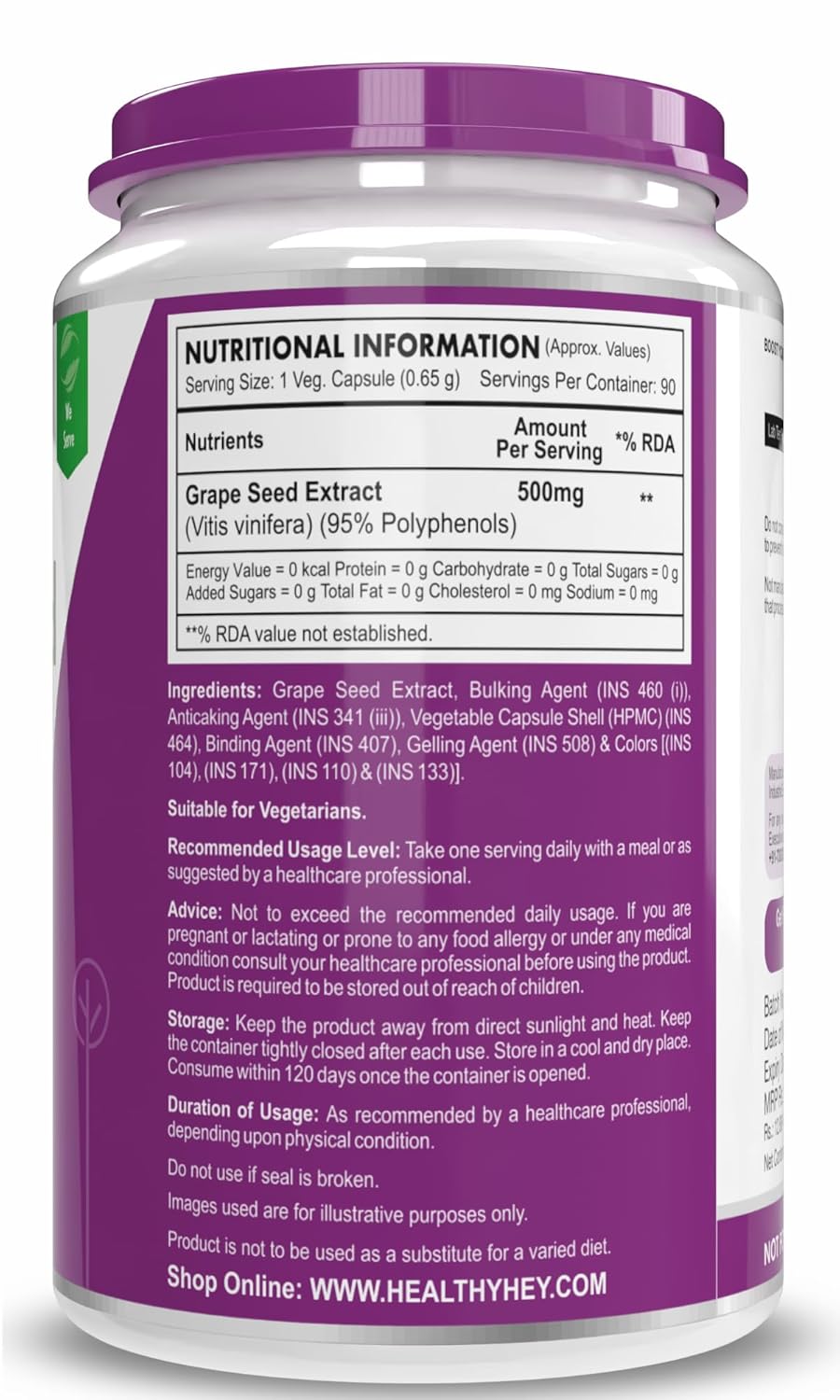 HealthyHey Grape Seed Extract 95% Capsules – Vitis vinifera seed