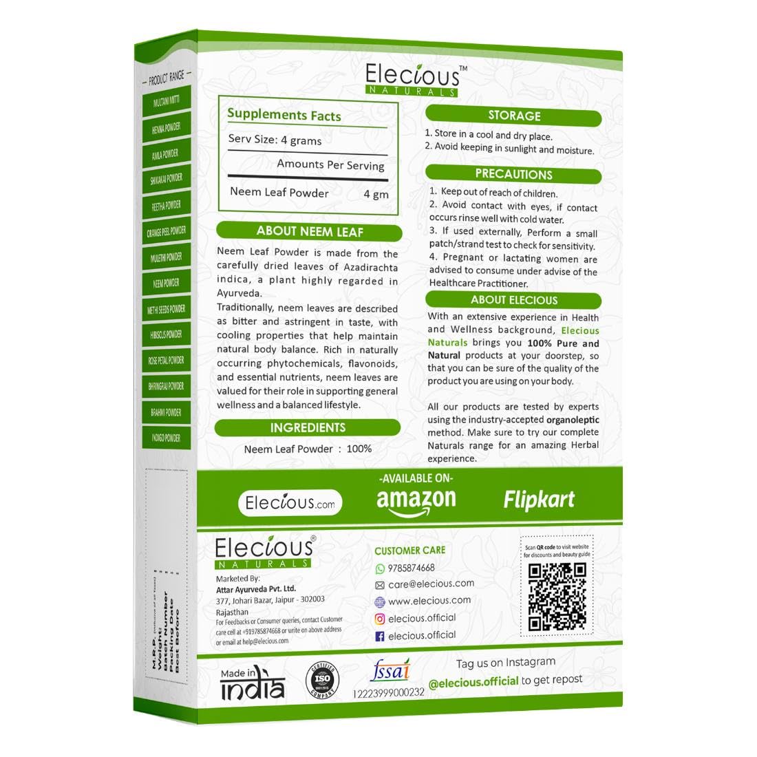 Elecious Neem Powder 200g – Azadirachta indica