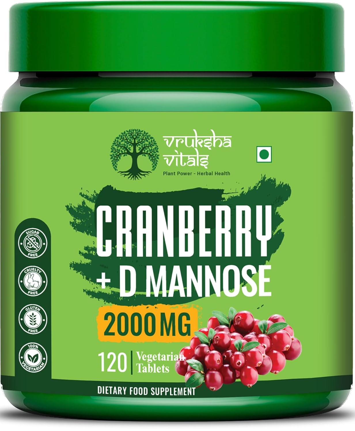 Vruksha Vitals Cranberry & D-Mannose Tablets 120 – Ayurvedic Herb