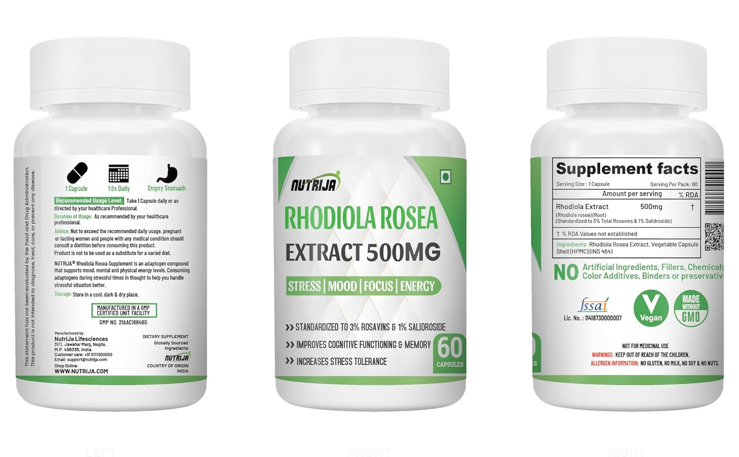 NutriJa Rhodiola Rosea Root Extract 500mg Capsules 60 – Herbal Extract