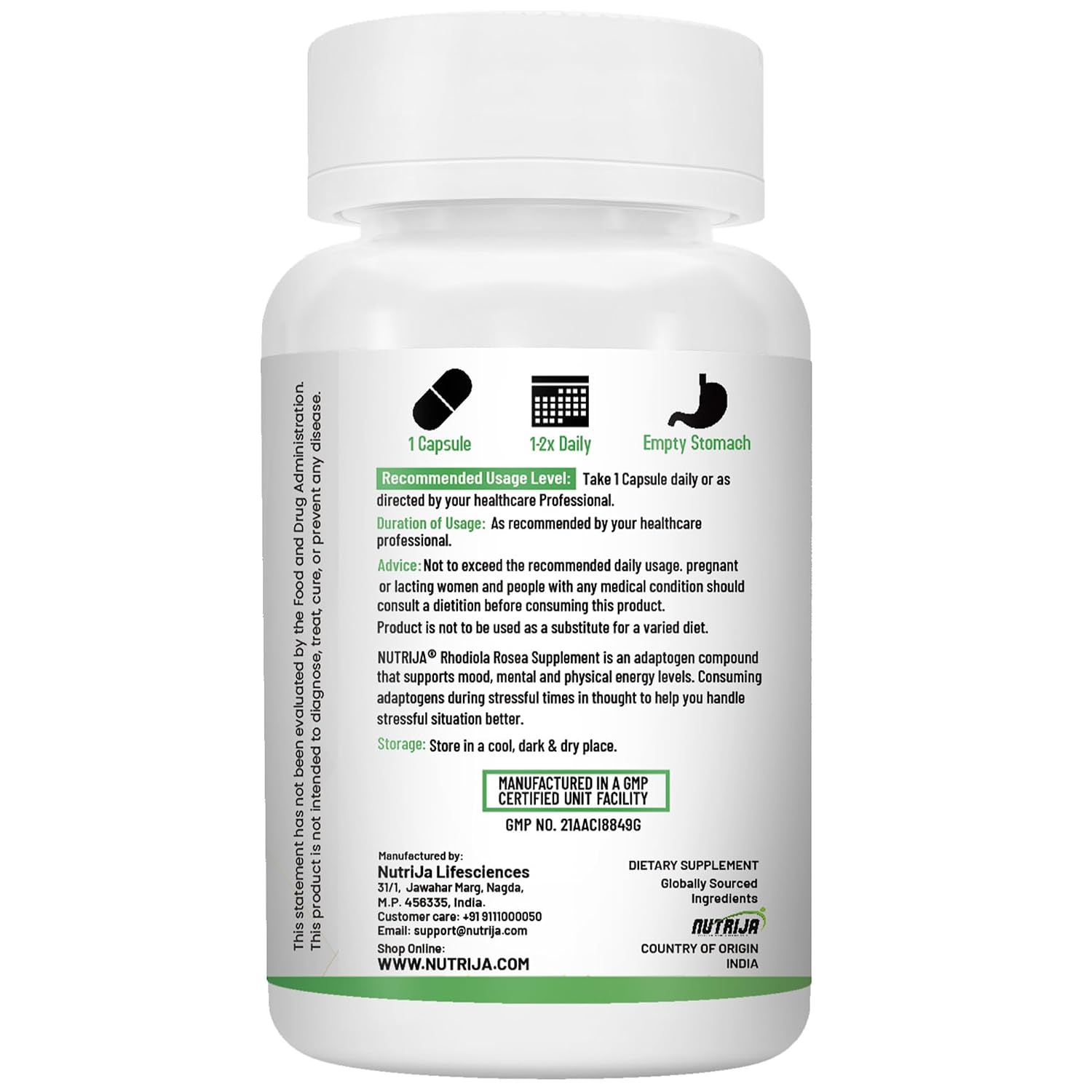 NutriJa Rhodiola Rosea Root Extract 500mg Capsules 60 – Herbal Extract
