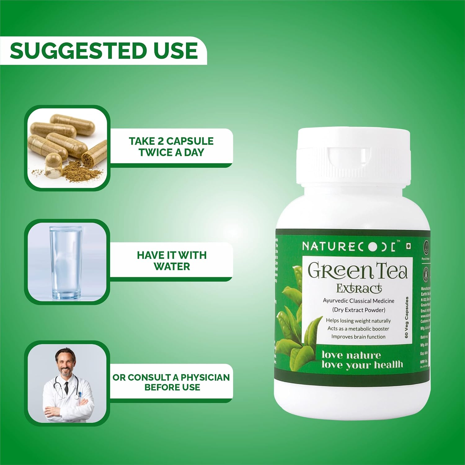 Nature Code Green Tea Extract 60 Veg 400mg Capsules 60 – Camellia sinensis
