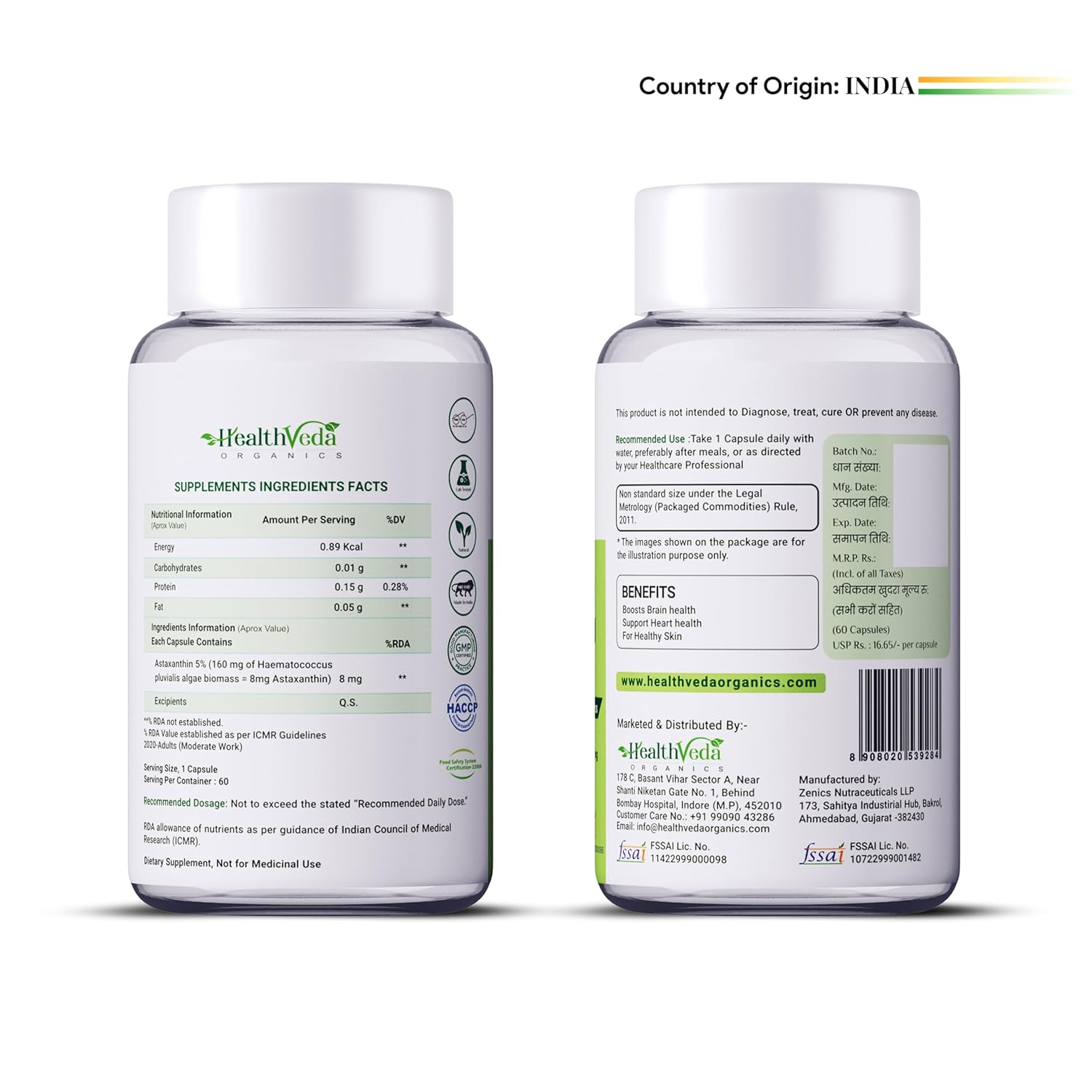 Health Veda Plant Astaxanthin 8mg Capsules 60 – Ayurvedic Herb