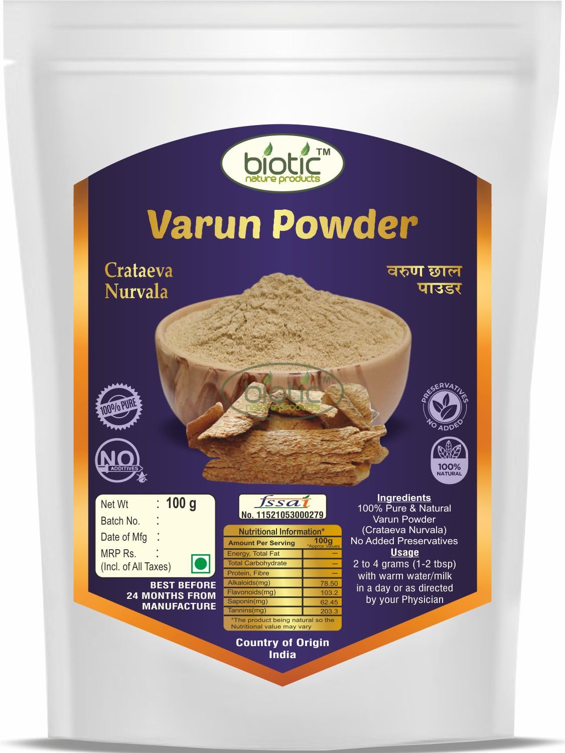 Biotic Varun Chhal Powder 100g – Crataeva nurvala