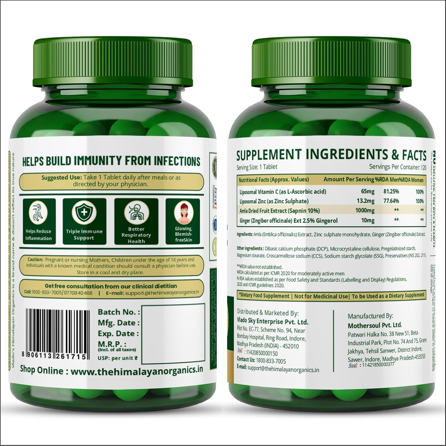 Himalayan Organics Liposomal Vitamin C with Amla & Zinc Tablets 120 – Vitamin Supplement