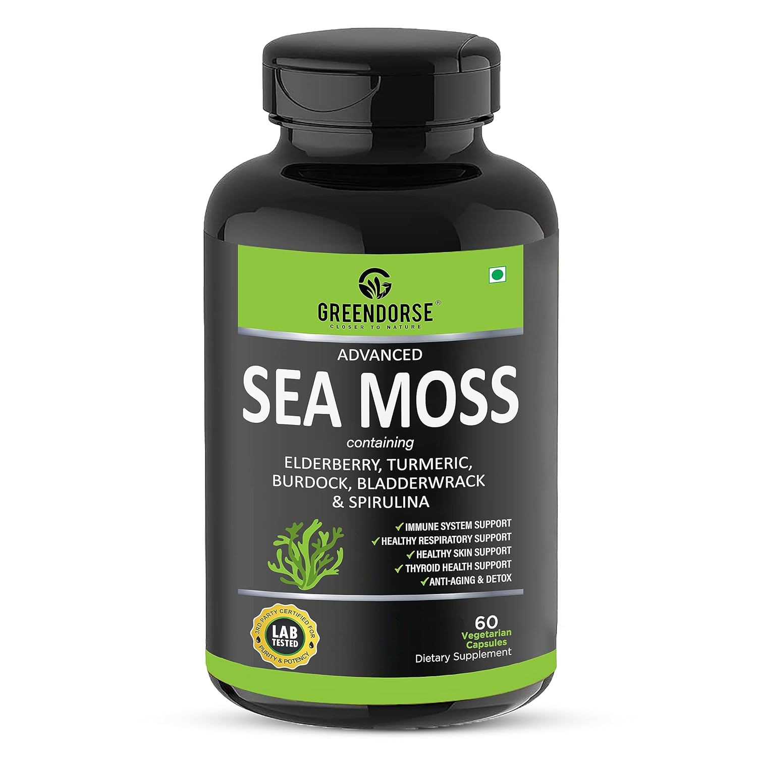 Greendorse Irish Sea Moss 7-in-1 with Spirulina & Bladderwrack Capsules – Ayurvedic Herb