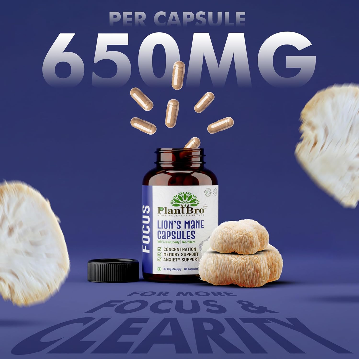 Lion’s Mane Mushroom Extract 10:1 Capsules 60 – Hericium erinaceus