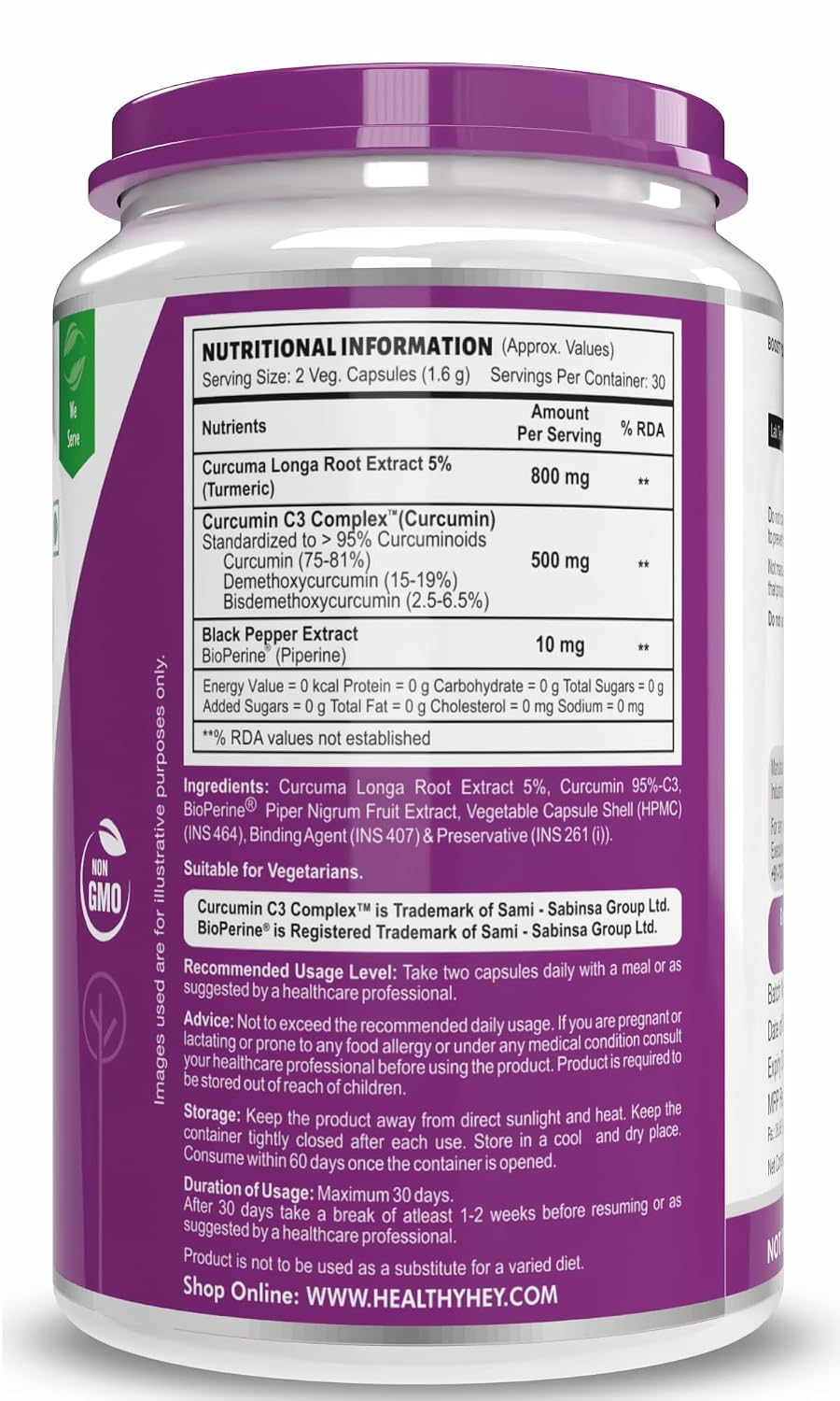 HealthyHey Nutrition Curcumin with Bioperine Capsules – Curcuma longa