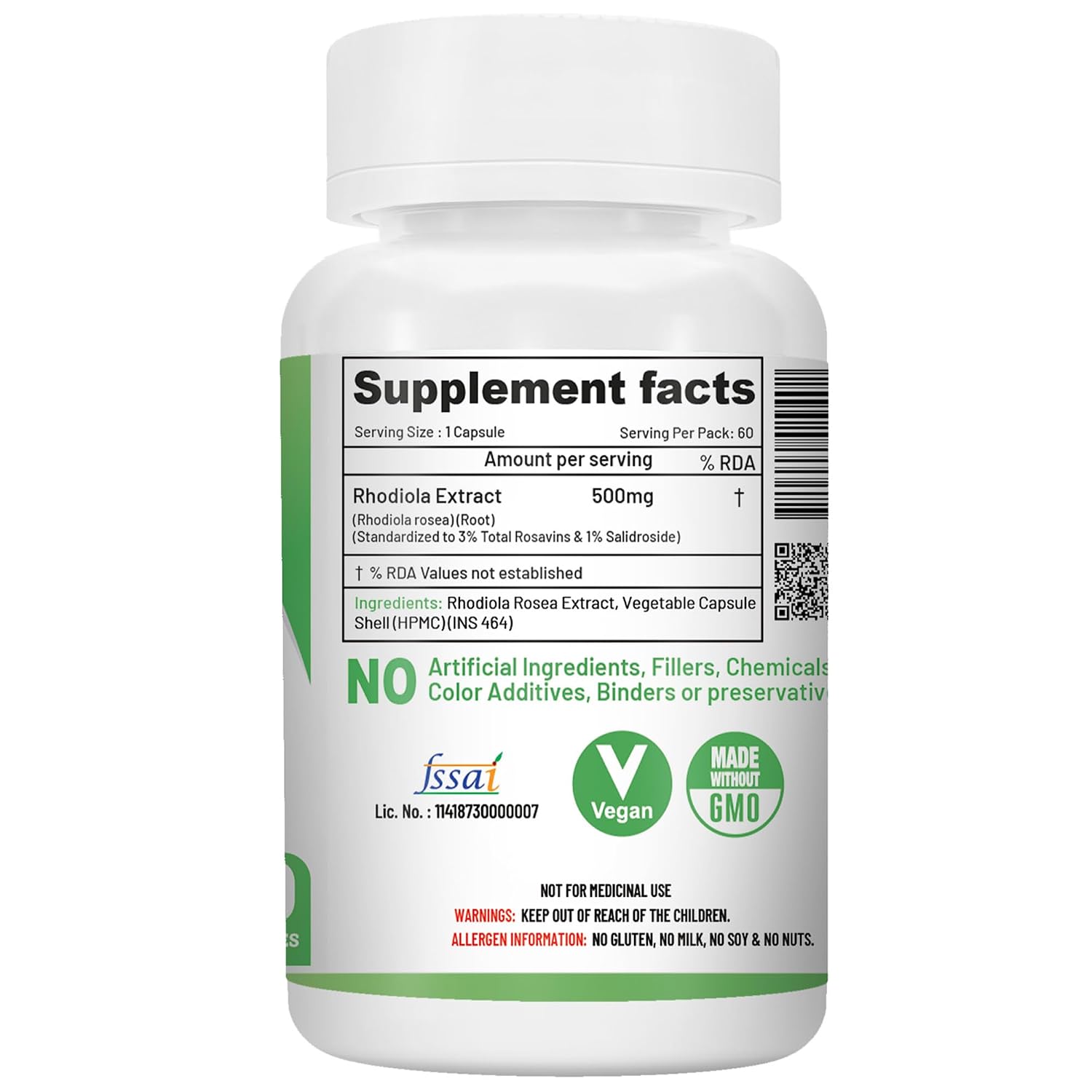 NutriJa Rhodiola Rosea Root Extract 500mg Capsules 60 – Herbal Extract
